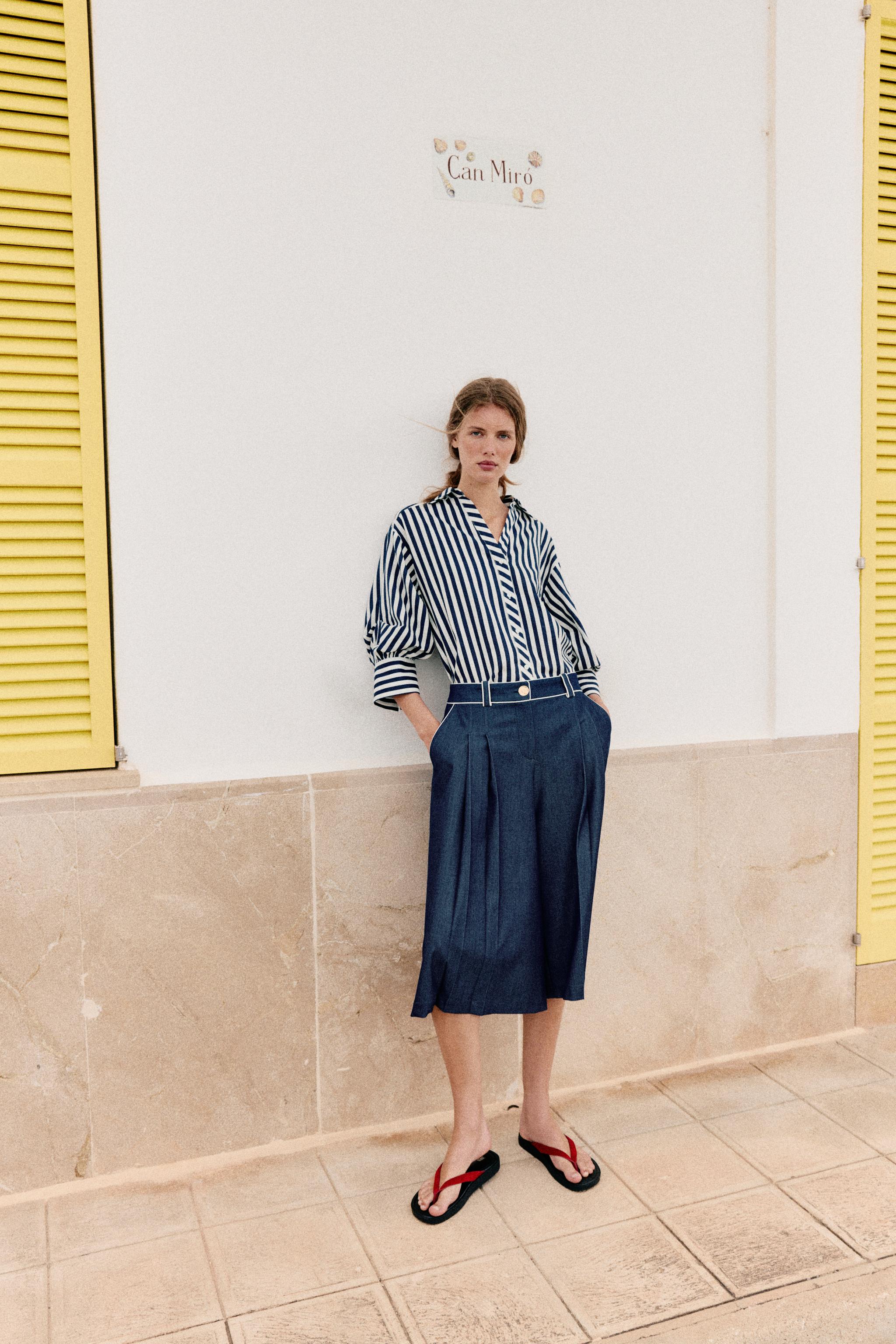 PUFF SLEEVE STRIPED LINEN SHIRT